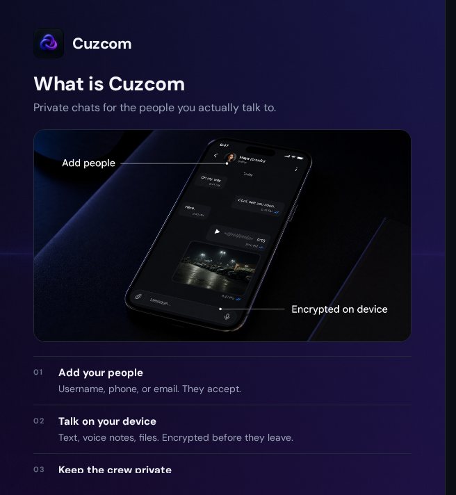 Cuzcom — Private chats for the people you actually talk to.