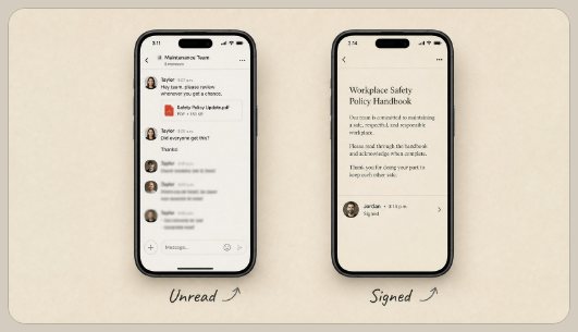 PolicyAck — Staff read it. You see who signed.